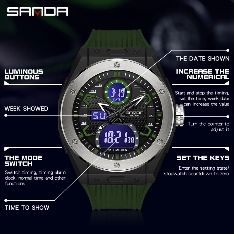 SANDA Top Brand 2022 New Men\'s Watches Sport Military Quartz Watch for Men Digital Watch 30M Waterproof Clock Relogio Masculino