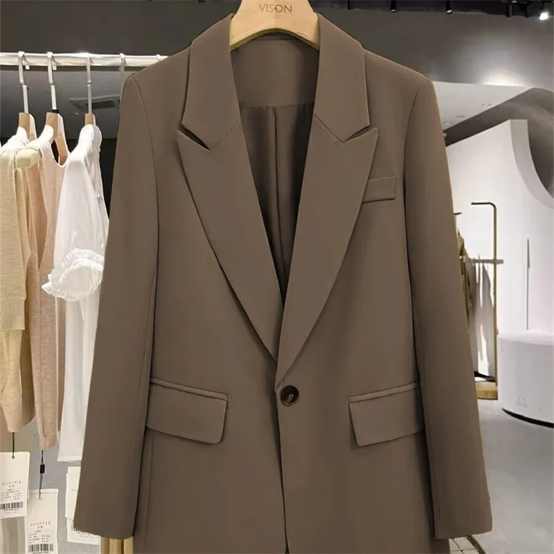 

Женский универсальный пиджак карамельного цвета на одной пуговице, весна 2023, стиль для поездок на работу, полиэстеровая ткань, доступен только офлайн