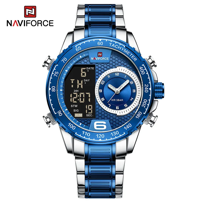 

NAVIFORCE Casual Watch for Men Luminous Waterproof Dual Time Wristwatch Digital Clock Stainless Steel Bracelet Relogio Masculino