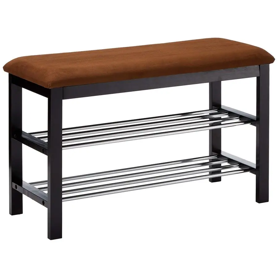 

Chocolate Micro Fabric Shoe Rack Storage Organizer amp Hallway Bench