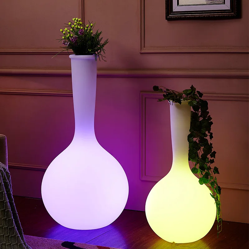 Rechargeable Glowing Gourd Floor Vase Free Standing Luminous Vase Lamp 38*38*75cm Home Decor Pot For Artificial Flowers Riq-F75