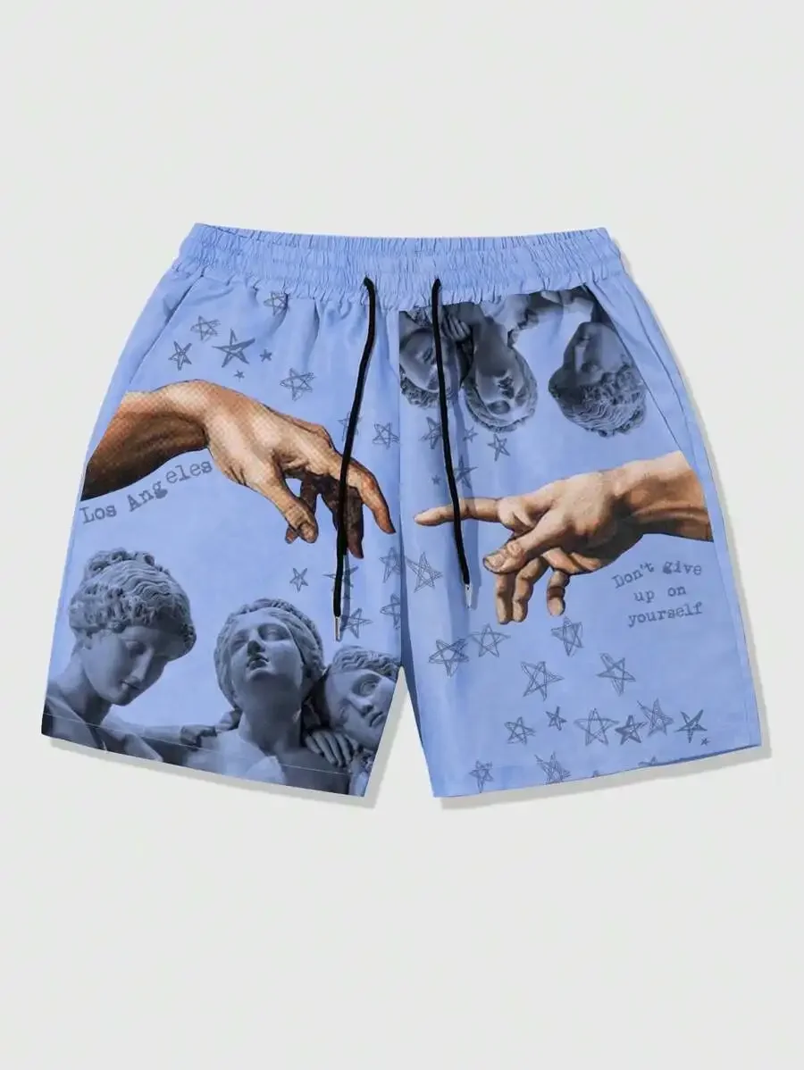 Art Sculpture Hand Painting Print Boardshorts Unisex for Men, Young Adults, Quick Dry Loose Fit Casual Daily Summer Swim Shorts