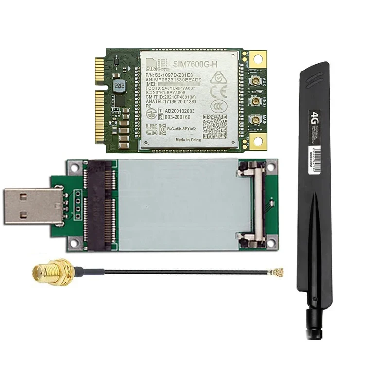 SIMCOM SIM7600G SIM7600G-H Mini Pcie LTE Cat4 Global โมดูลอะแดปเตอร์ USB 4G เสาอากาศ GPS 15 ซม.SMA หญิง IPX สาย