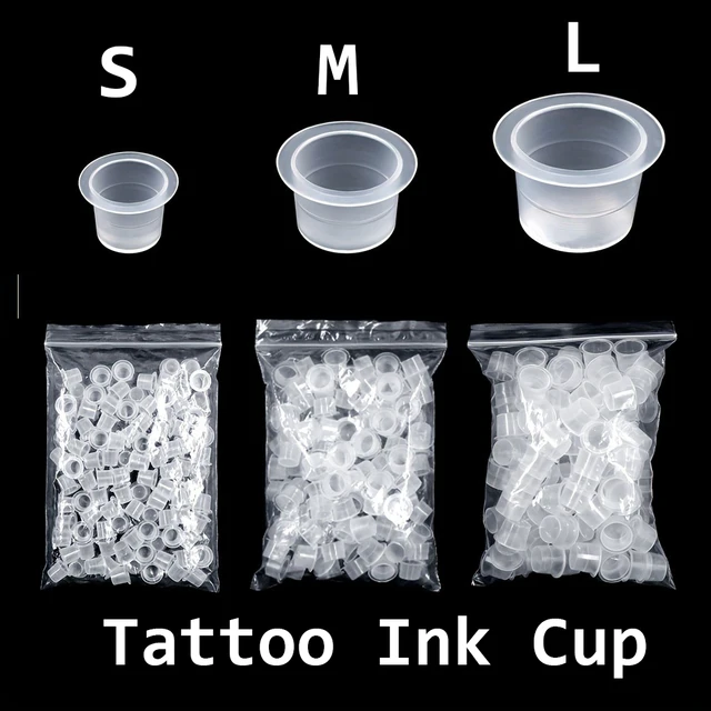 CJMIO 100/1000szt Jednorazowe kubki na tusz do tatuażu Microblading S M L Plastikowy pigment do makijażu permanentnego Przezroczysty uchwyt Pojemnik Cap