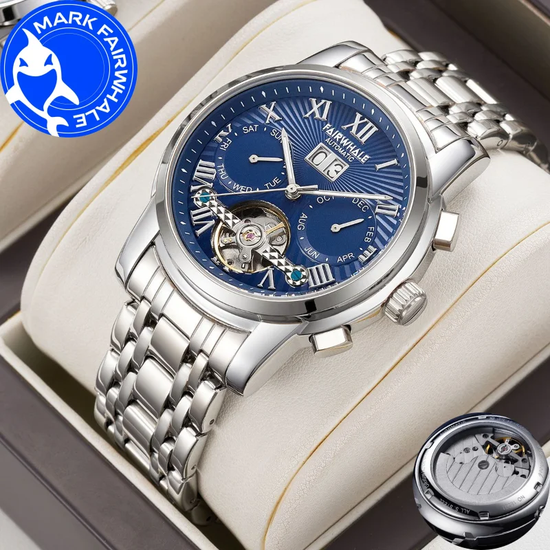 

MARK FAIRWHALE автоматический механизм 6060, роскошные мужские часы, календарь, неделя, дисплей, водонепроницаемые механические наручные часы из нержавеющей стали