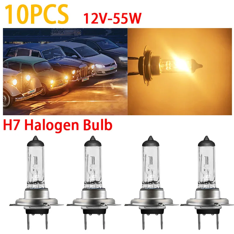 10Pcs H7 12V 55W Halogen Car Front Headlight Lights Signal Bulb Fog Light Warm White Daytime Lamps Mitsubisi Launcher High Power