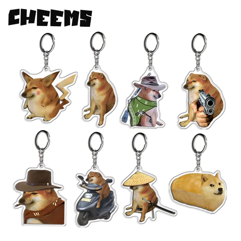 Ins Creative Internet Celebrity Cheems Meme Cute Warrior Cheems Keychain Funny Cheemsburger Expression Key Chain Pet Dog Pendant