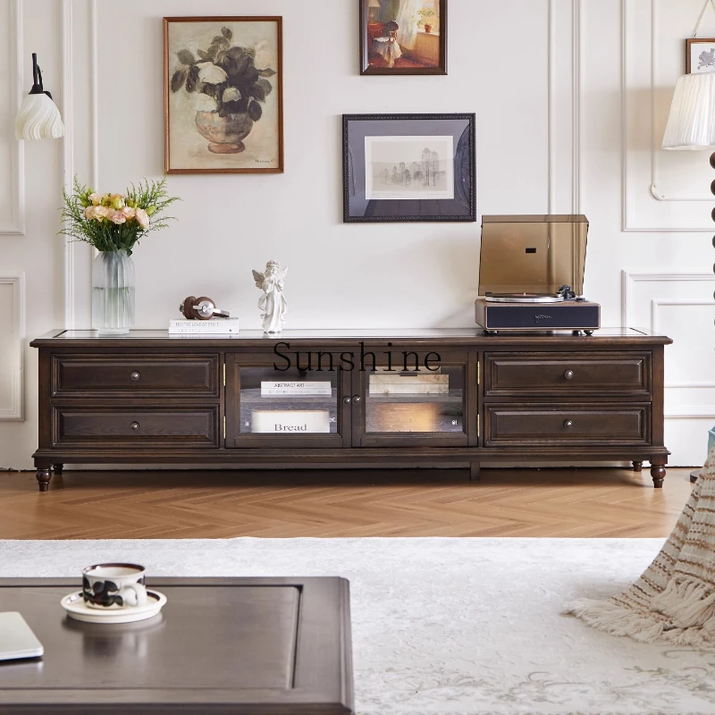 

FAS American retro all-solid wood TV, coffee table floor cabinet combination is simple and modern