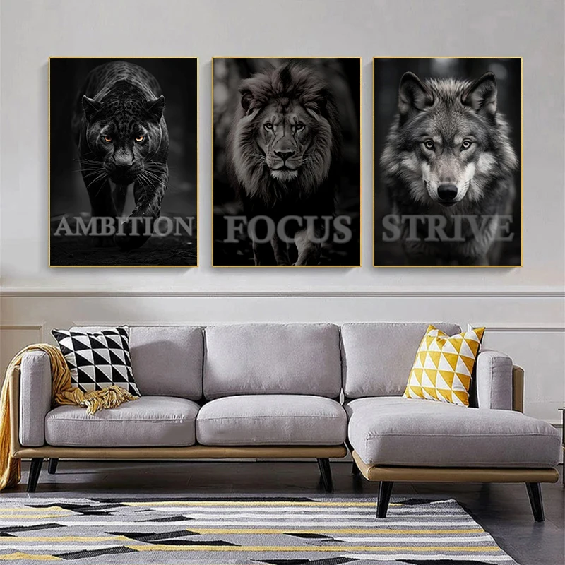 

Black White Animal Lion Elephant Painting Canvas Art Poster and Prints Nordic Inspirational Wall Picture Home Decoration Mural
