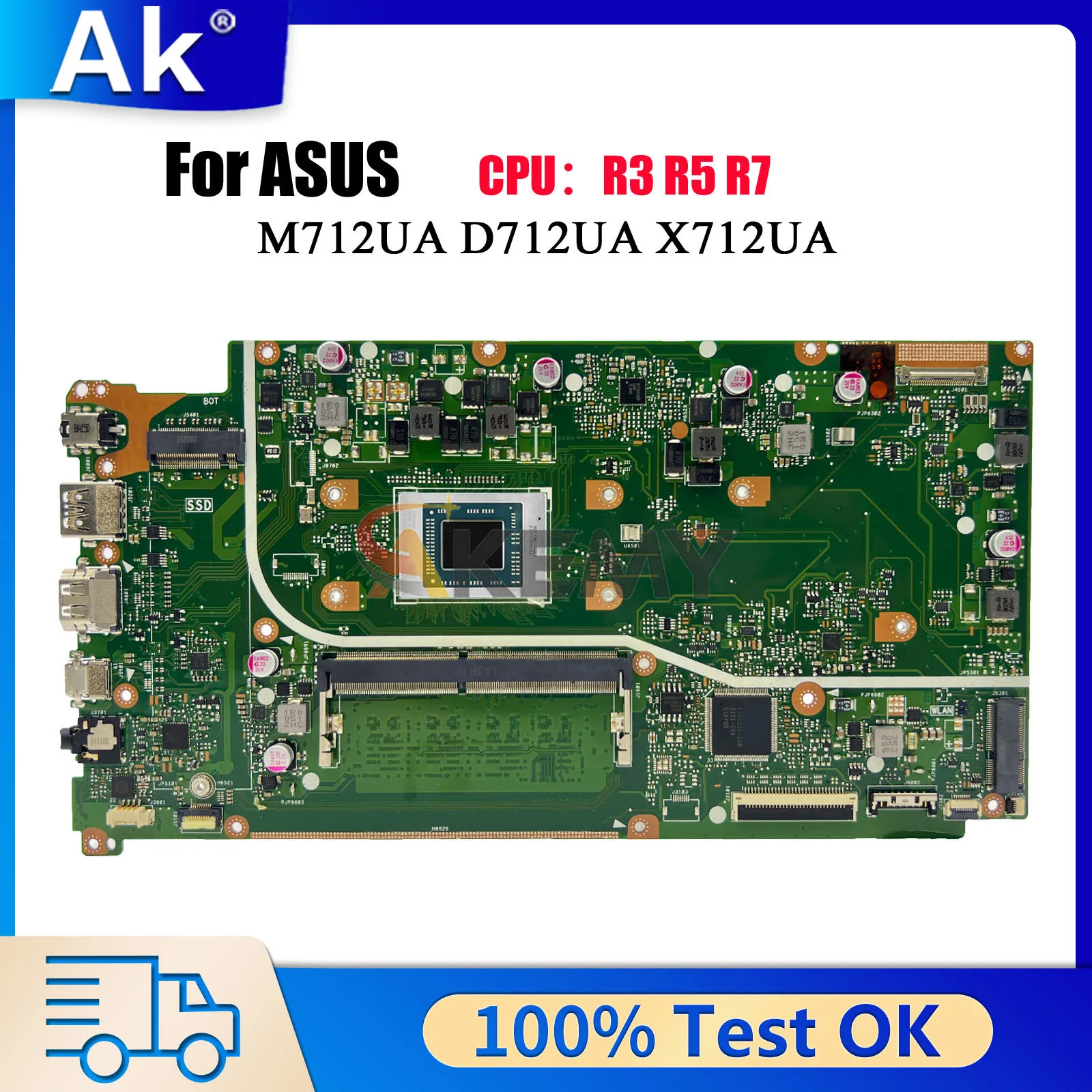 X712UA Laptop-Mainboard für ASUS VivoBook M712UA X712UA D712UA X712U Notebook-Hauptplatine mit R3 R5 R7 CPU 100% getestet OK stk