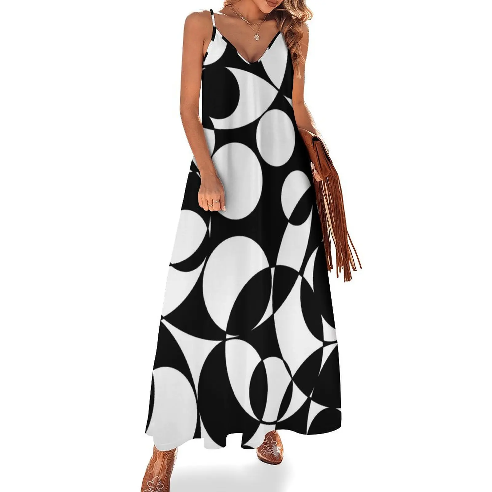 

Abstract Circles Black and White Spheres Maximalist Pattern Sleeveless Dress bandage dress dresses korean style birthday dress