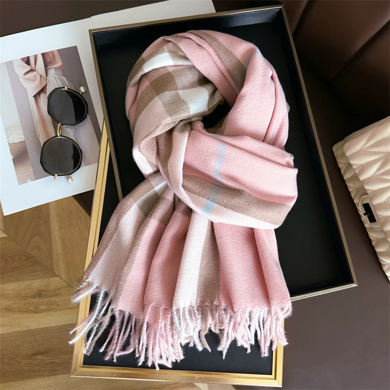 Châle en Cachemire de Marque de Luxe pour Femme, Foulard Pashmina Chaud pour l\'Hiver, Décoration Ronde pour Dame, 65x200cm