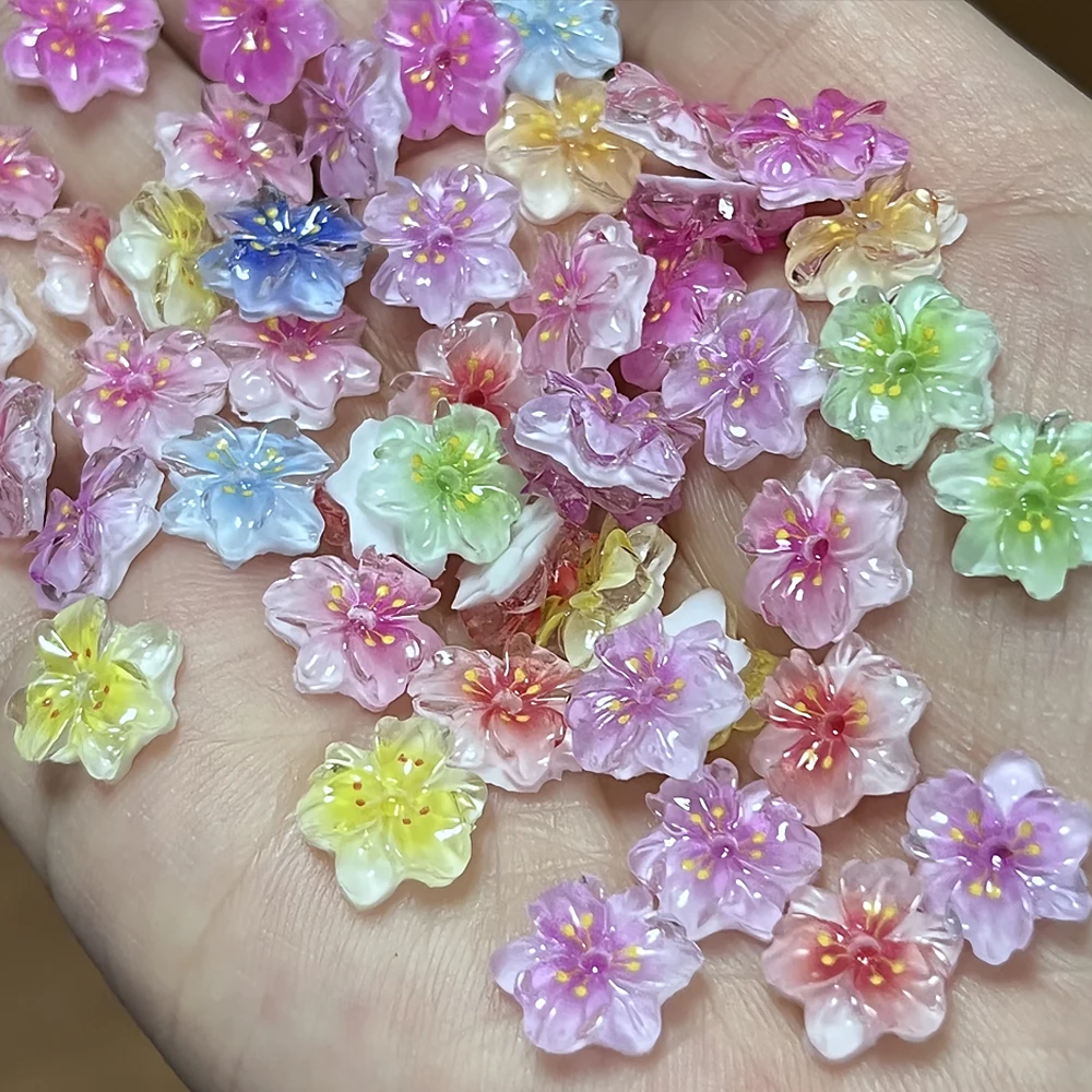 50 قطعة مختلطة ثلاثية الأبعاد الملونة الاكريليك الزهور مسمار الفن التدرج زهر الزهور مسمار السحر 8x10 مللي متر خمسة بتلات فلوريت مانيكير أجزاء #3