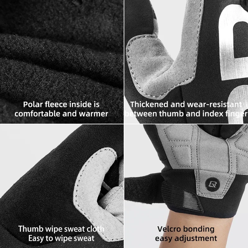 ROCKBROS Winter Glove Warm Cycling Gloves Fleece Long Finger Touch screen Windproof Gloves Sports  Outdoor Running Riding Mitten