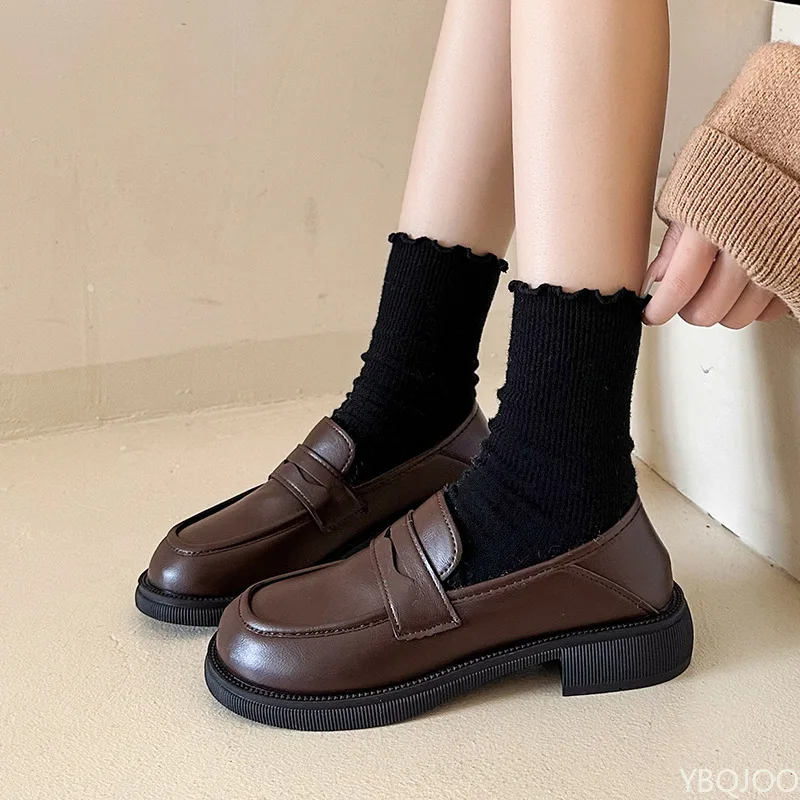 Women's Thick Heel Spring Autumn New Round Head Women's Shoes Simple Comfortable Solid Color Wear resistant Single Shoe
