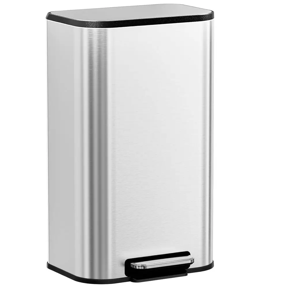 

13.2 Gallon Step-On Trash Can with Lid and Removable Inner Bucket, Silver, Stain-Resistant