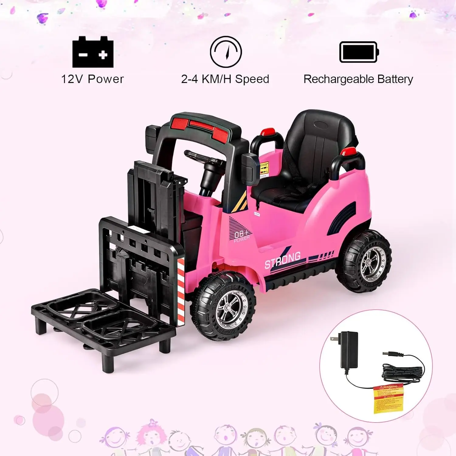 Ride on Forklift, 12V Kids Electric Vehicle Construction Truck with Remote Control, Liftable Fork and Pallet, Toddlers Battery P
