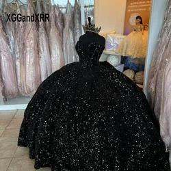 Vestido para quinceañeras negro brillante personalizado, vestido De baile con lentejuelas, dulce 16, fiesta De princesa, Vestidos De 15 Años, quinceañeras 2024