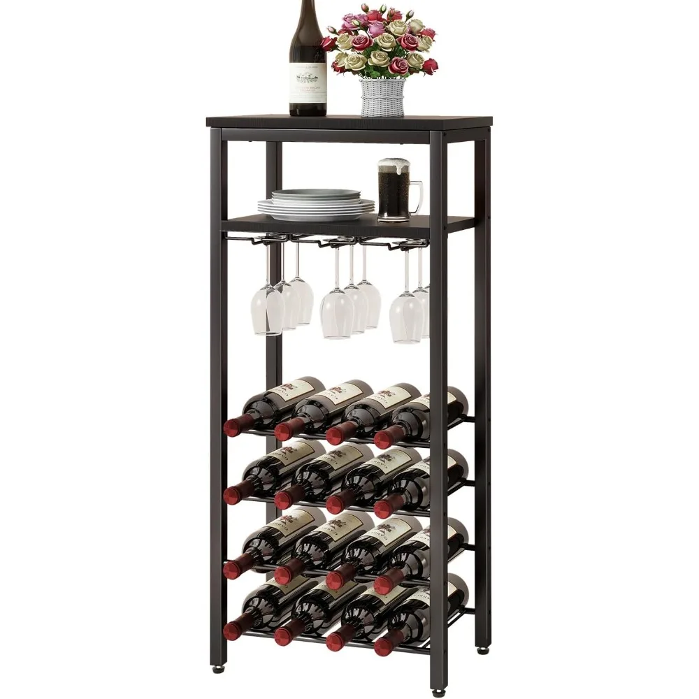 

ibuyke винные стойки отдельно стоящий пол, держатель для бутылок с алкоголем, винный шкаф на 16 бутылок с стеклянным держателем, витрина для вина, мини-вигра