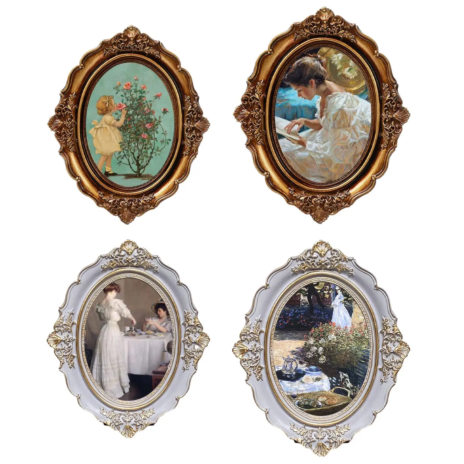 Vintage ramka na zdjęcia owalna antyczna elegancka barokowa ramka na zdjęcia do sypialni blat przedpokój ściana wisząca Home Decor