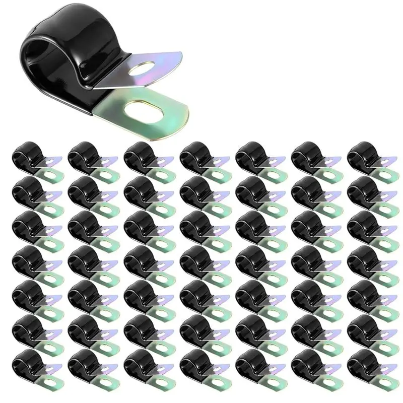 ABGH-Coated Cable Clamp Galvanized Steel Cable Clamp Metal Clamp Wire Clamp Rubber Buffer Insulation Clamp Hose Clamp 50Pcs