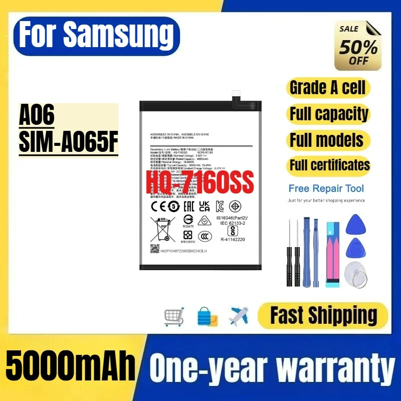 HQ-7160SS for Samsung A06/SIM-A065F Mobile Phone Battery High Quality High Capacity Replacement Bateria Grade A Cell with Tools