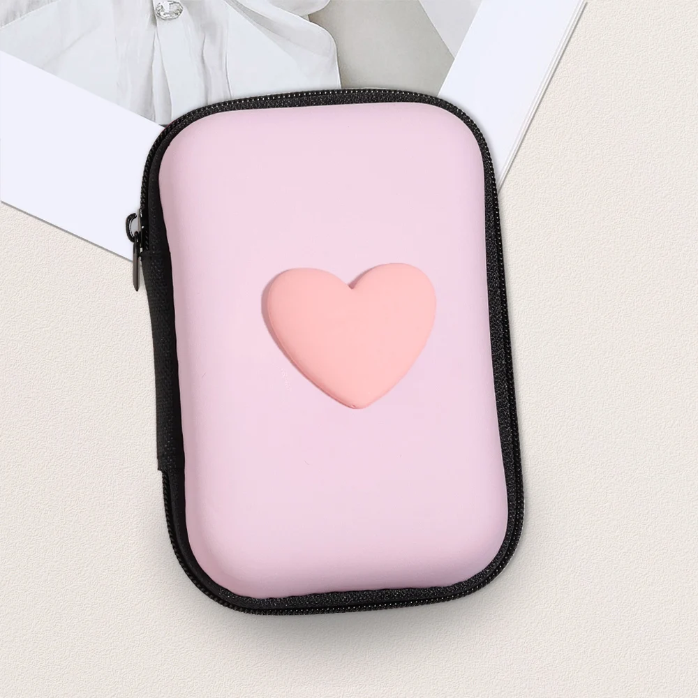 3D Love Heart Travel Zipper Bag Storage Bag Charging Case for Earphone Package Organizer Electronics Sundries Storage Mini Bag