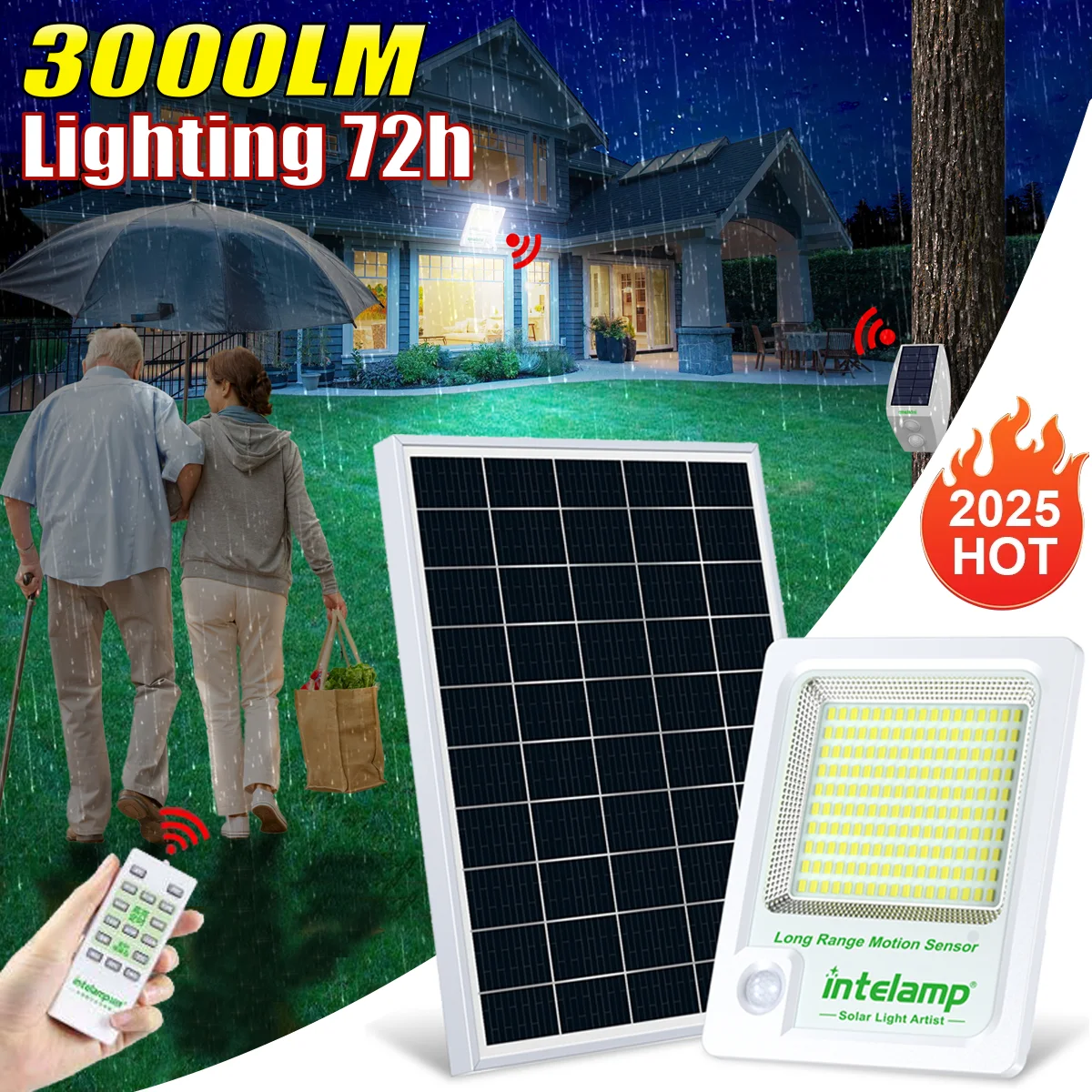 

Solar Light Outdoor Motion Sensor Flood Security Light With Remote Control Powered Wall Lamp Dusk to Dawn Garden Yard Porch Farm