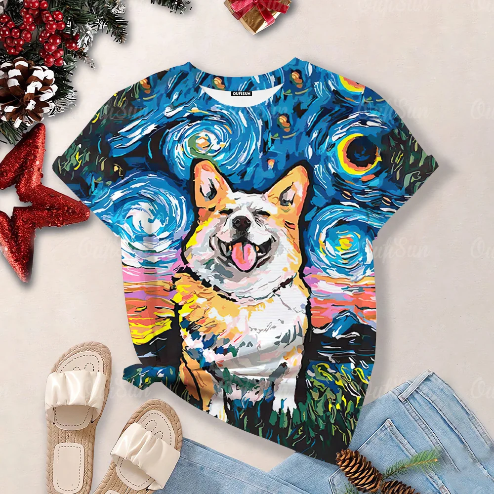 Cute Animal Dog Corgi Women's T-Shirts 3d Print T-Shirtharajuku Casual Short Sleeve Top Tee O Neck Oversized Female Clothing