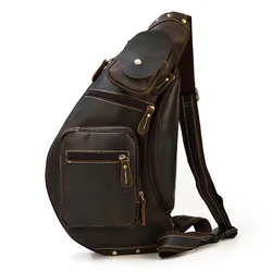 Men Leather Bagpack Shoulder Cross Body Chest Bag Genuine Leather Cowskin Chest Pack For Outdoor Travel Messenger Bag Riding