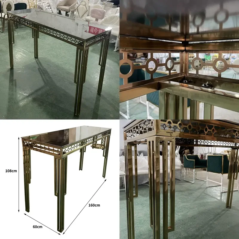 Commercial Light Luxury Wedding Banquet Table for High Bar Use Stainless Steel Glass Rectangular Dining Table for Household