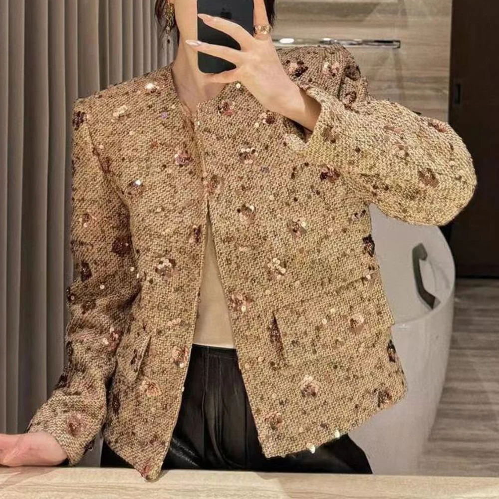 

French sequined fragrant short jacket jacket 2025 temperament light luxury new tweed fashion versatile heavy industry top