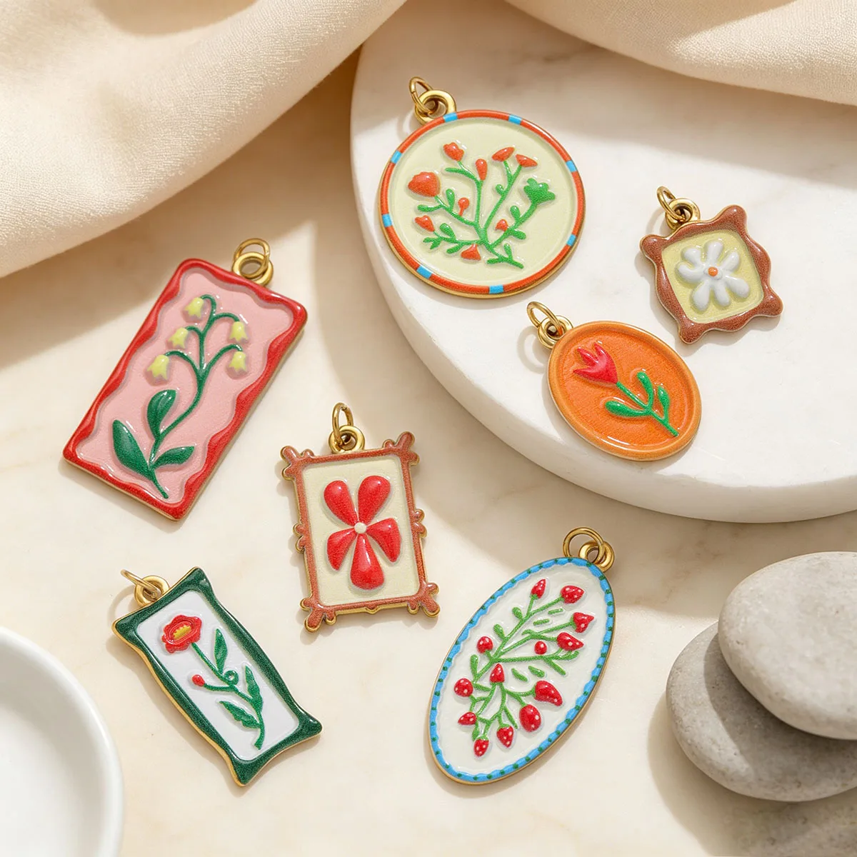 2pcs Boho Enamel Flower Pendants 18K Gold Plated Stainless Steel Charms Jewelry Making DIY Necklace Earrings Accessories Bulk - view 6