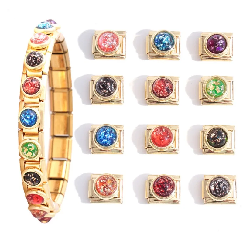 Stainless Steel Modular Charm Bracelet DIY Trend Couple Golden Gemstone Series Assembled Hand Chain Accessories