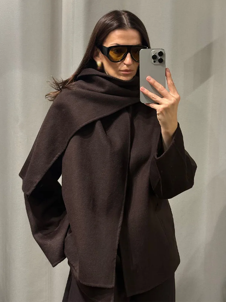 

HH женская мода однотонные карманы однобортный шарф воротник повседневная куртка женская зимняя элегантная 3-цветная куртка с длинными рукавами