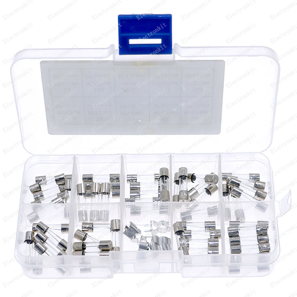 

54pcs 5x20mm Fuse Assorted Kit Box Fast-Blow Glass Fuses 2.5A 3A 4A 5A 6A 8A 10A 15A 20AMP Quick Blow Car Glass Tube Fuses Set