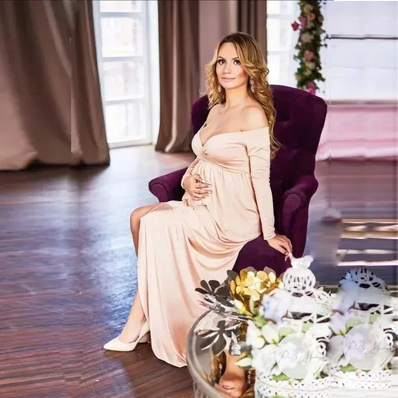

Shoulderless Maternity Dress Photo Shoot Sexy Split Front Pregnancy Dress Elegant Maxi Pregnant Dresses Photography Props