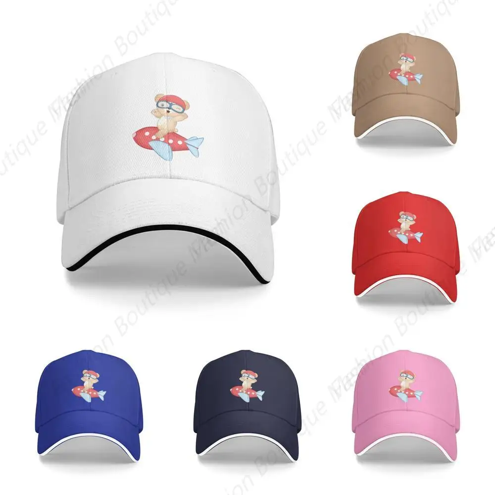 

Hot-Selling Cute Little Bear Sitting On A Plane Printing Adjustable Sandwich Caps Peaked Cap Men Women Outdoor Sport Sun Visor