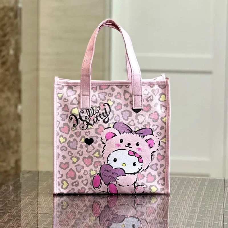 Sanrio-Bolsa de cosméticos rosa de Hello Kitty, bolso de mano de gran capacidad con estampado de dibujos animados