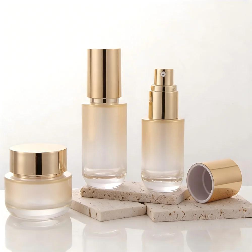 6 Stück Parfüm-Zerstäuber-Sprühflaschen, Gradient-Goldglas, Kosmetikverpackung, Gesichtscreme-Behälter, Lotion-Pumpflasche, leere Gläser – Detail 2