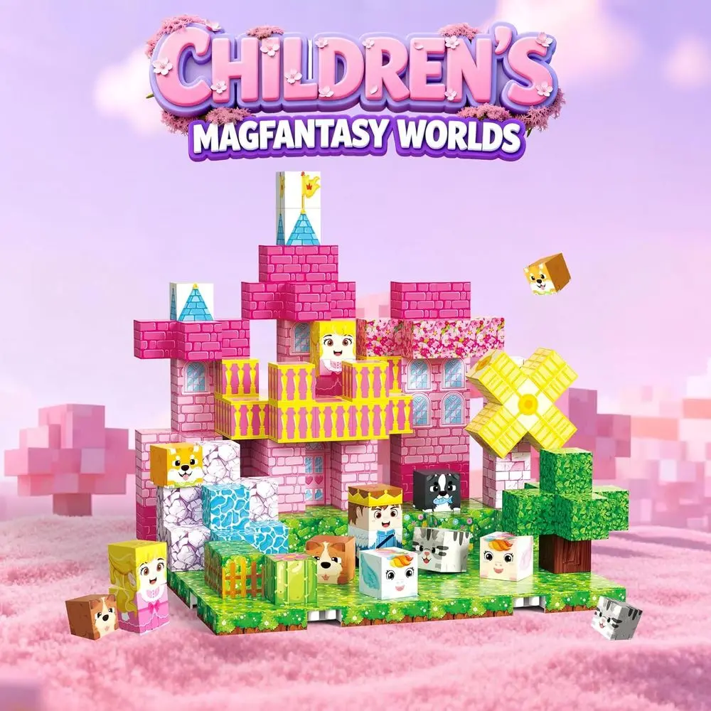 Cubi da costruzione magnetici per bambini 3+, giocattoli STEM a tema principessa con 4 piastre di base, ideali per regali di Natale e compleanno