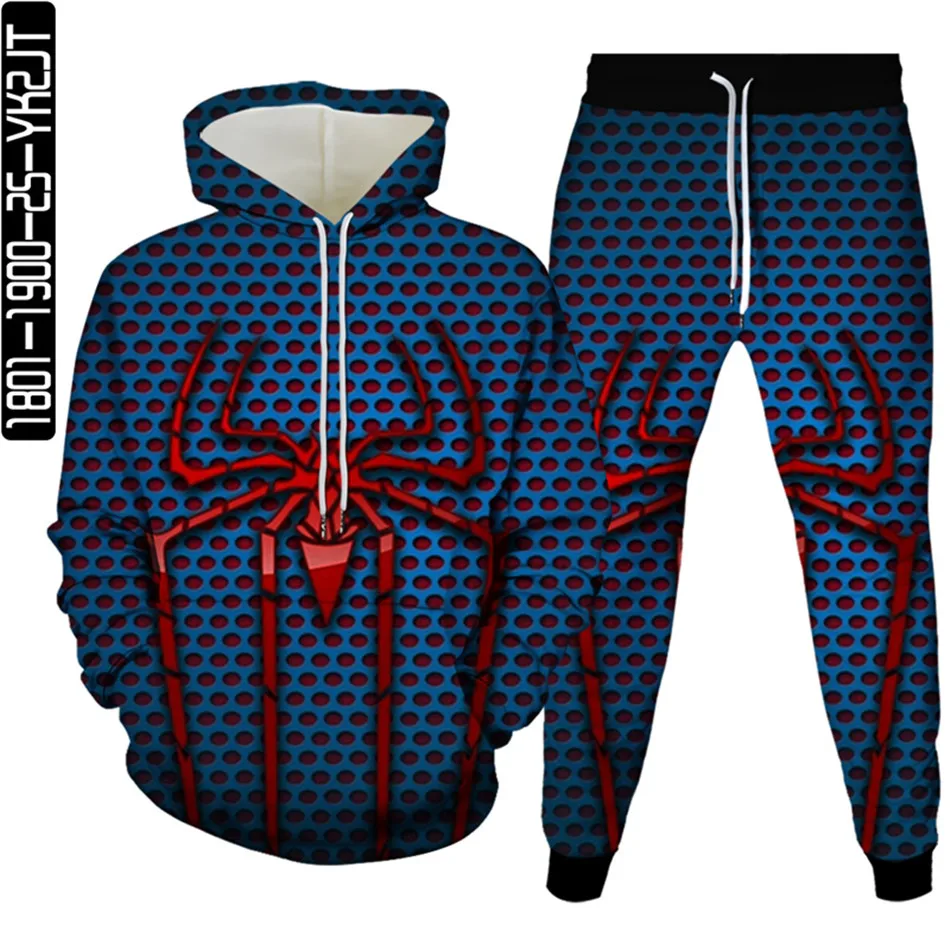 

Spring Autumn Men Animal Spiderweb Printing Hoodies+Trousers Pant 2pc Tracksuit Women Casual Streetwear Clothes Sets Size S-6XL