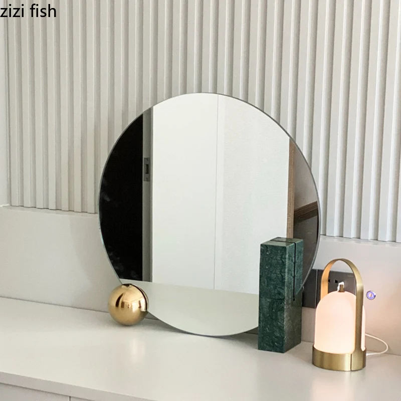

Dressing Table, Makeup Mirror Marble Base Glass Mirror Bedroom Decorative Mirrors Ornament Vanity Mirrors Home Decoration Crafts