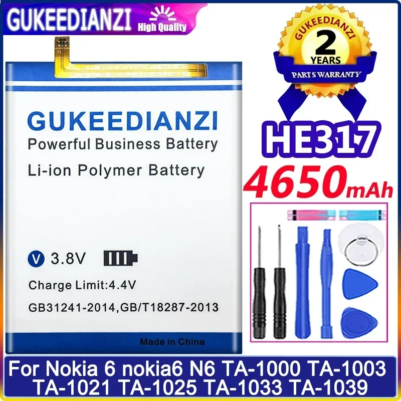 

HE317 4650mAh Rechargeable Mobile Phone Batteries For Nokia 6 Nokia6 N6 TA-1000 TA-1003 TA-1021 TA-1025 TA-1033 TA-1039 HE 317