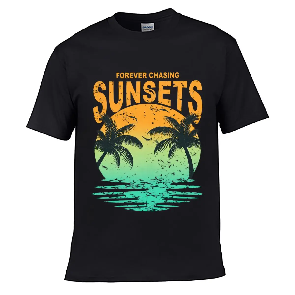 Forever Chasing Sunsets Coconut Palm Trees Ocean Waves Men Summer T-shirt Top