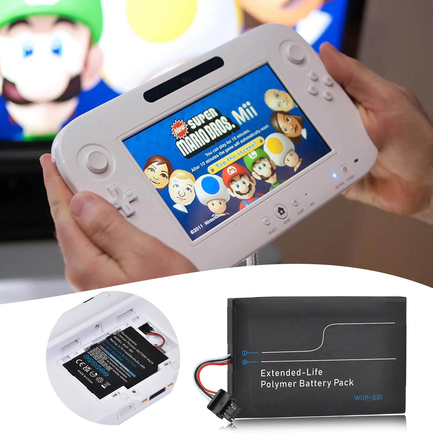 6600mAh High Capacity Battery for Nintendo Wii U Gamepad Rechargeable Long Lasting Battery, Fix Dead Power Issue