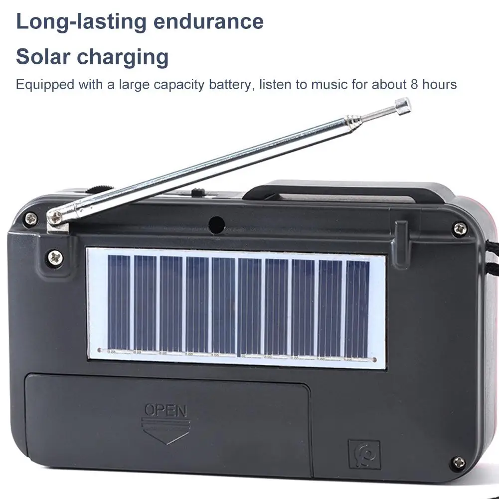 Solar Charging Portable FM Receiver Radio With Bluetooth Wireless Speaker Support USB TF Card Multi-band Rechargeable MP3 Player