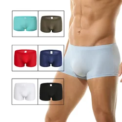 Thin Nylon Ice Silk Men's U Convex Pouch Underwear Aro Pants Sexy Semi Transparent Underpants Light Silk One Piece Boxer Shorts