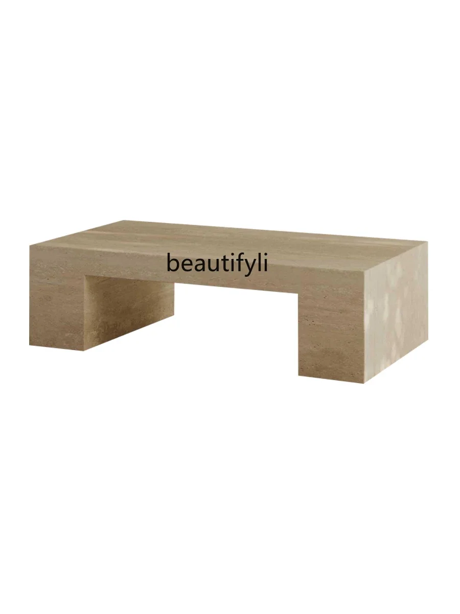 

Nordic natural travertine coffee table light luxury wabi sand wind simple light luxury living room high-end marble coffee table