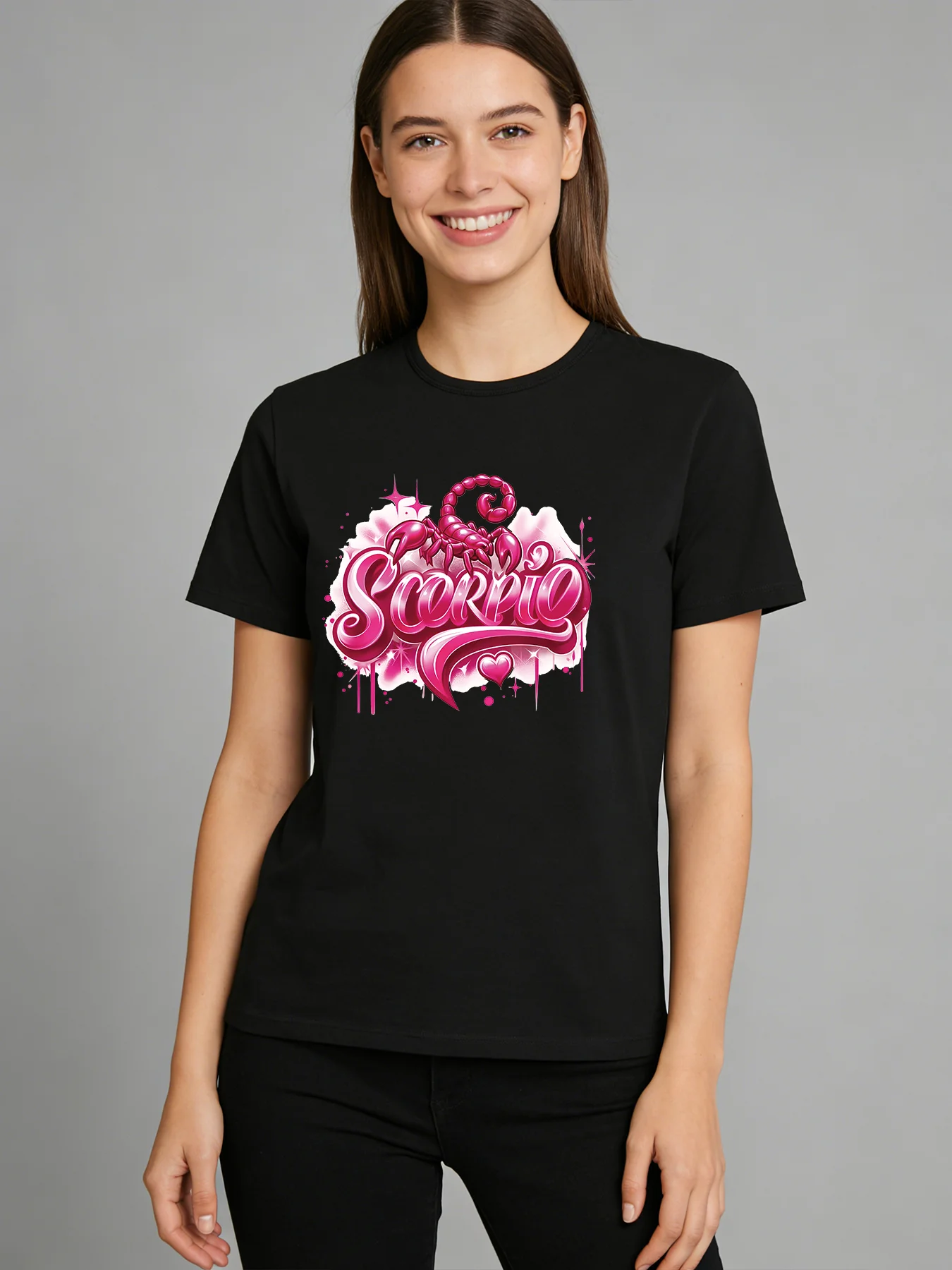 

2026 Summer New Scorpio Print T-shirt for Women Casual O-neck Short Sleeve Cotton Tee Shirt Fashion Streetwear Female Tops